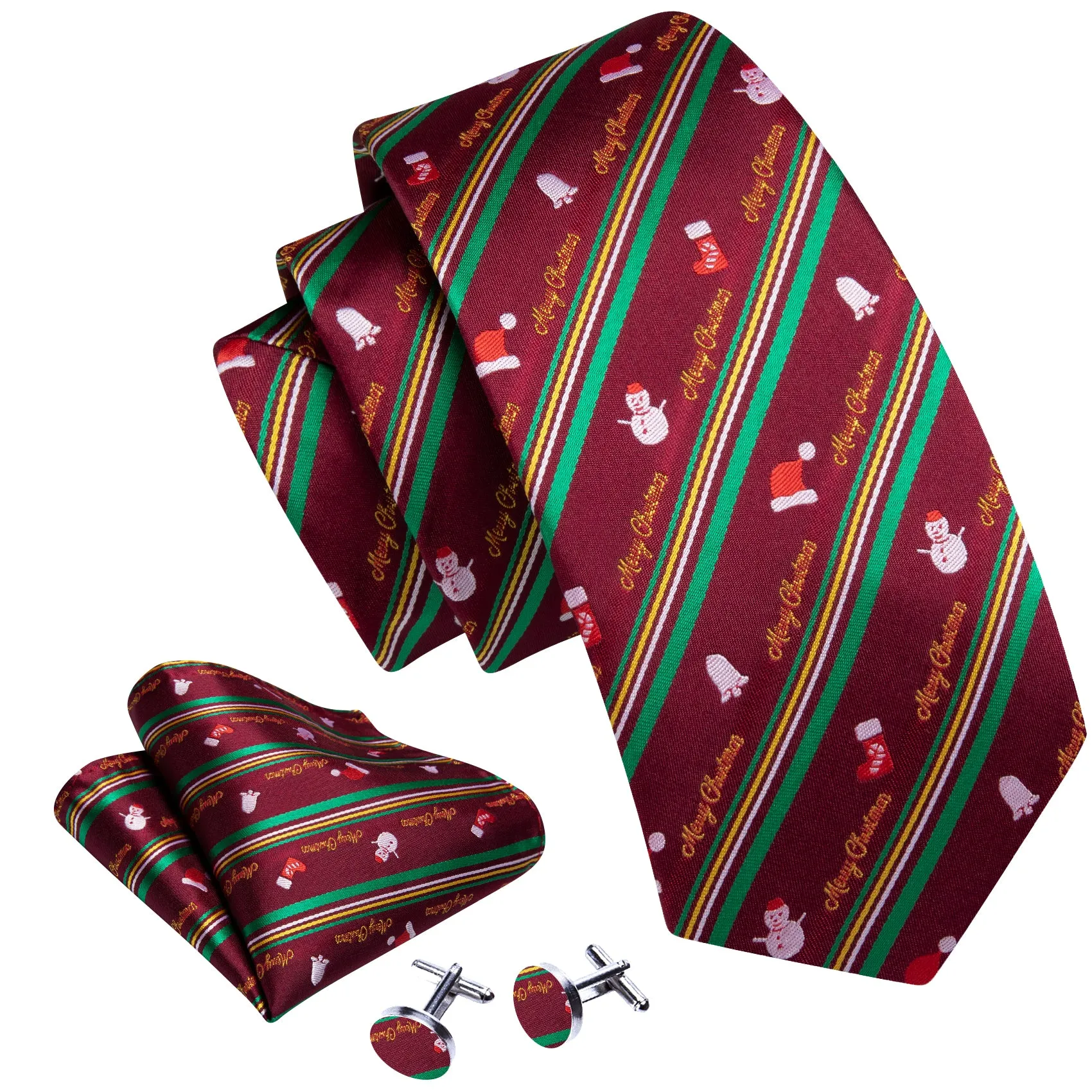 Ties2you Red Christmas Tie Funny Novelty Silk Men's Necktie Pocket Square Cufflinks Set sold by Ties2You product image thumbnail 2