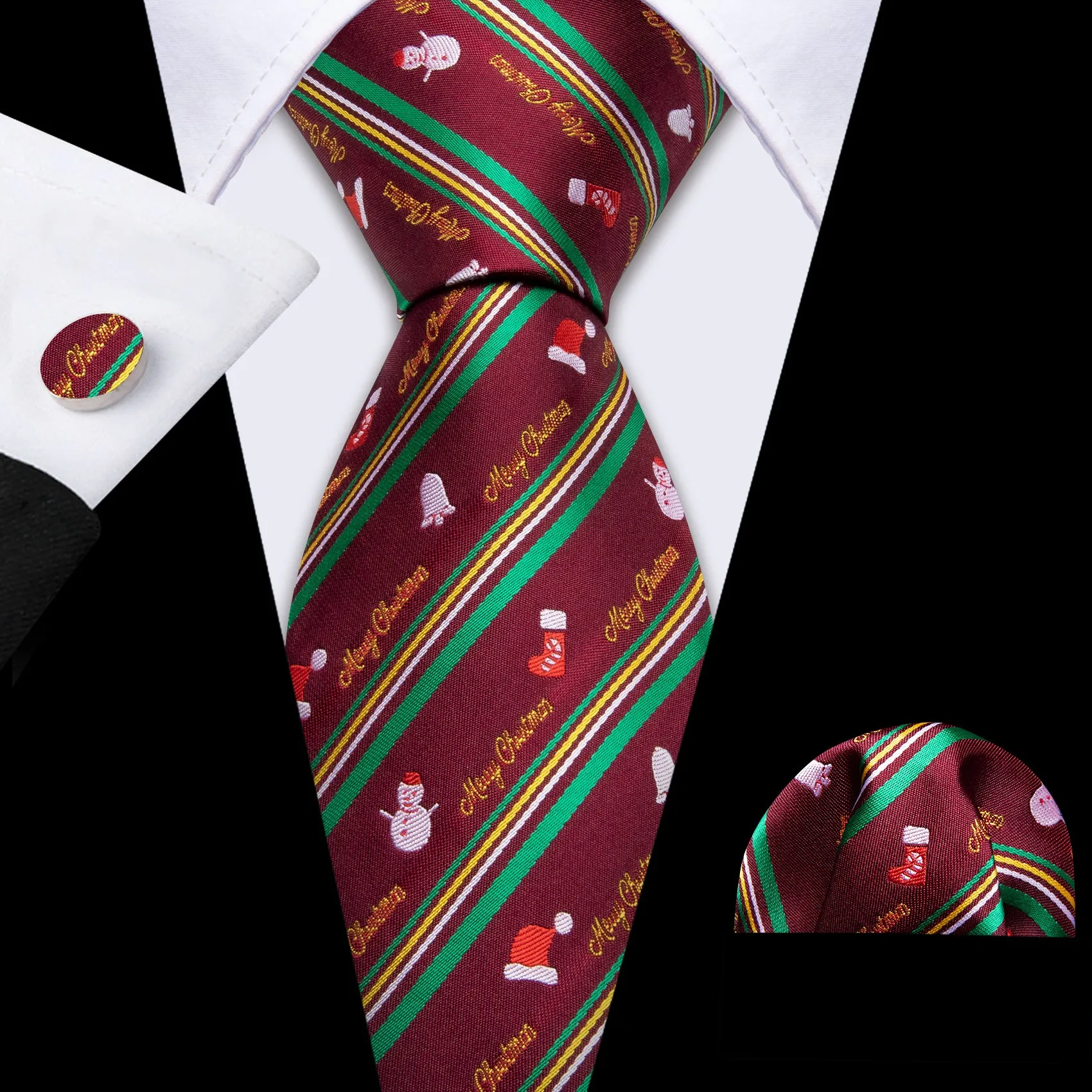 Ties2you Red Christmas Tie Funny Novelty Silk Men's Necktie Pocket Square Cufflinks Set sold by Ties2You
