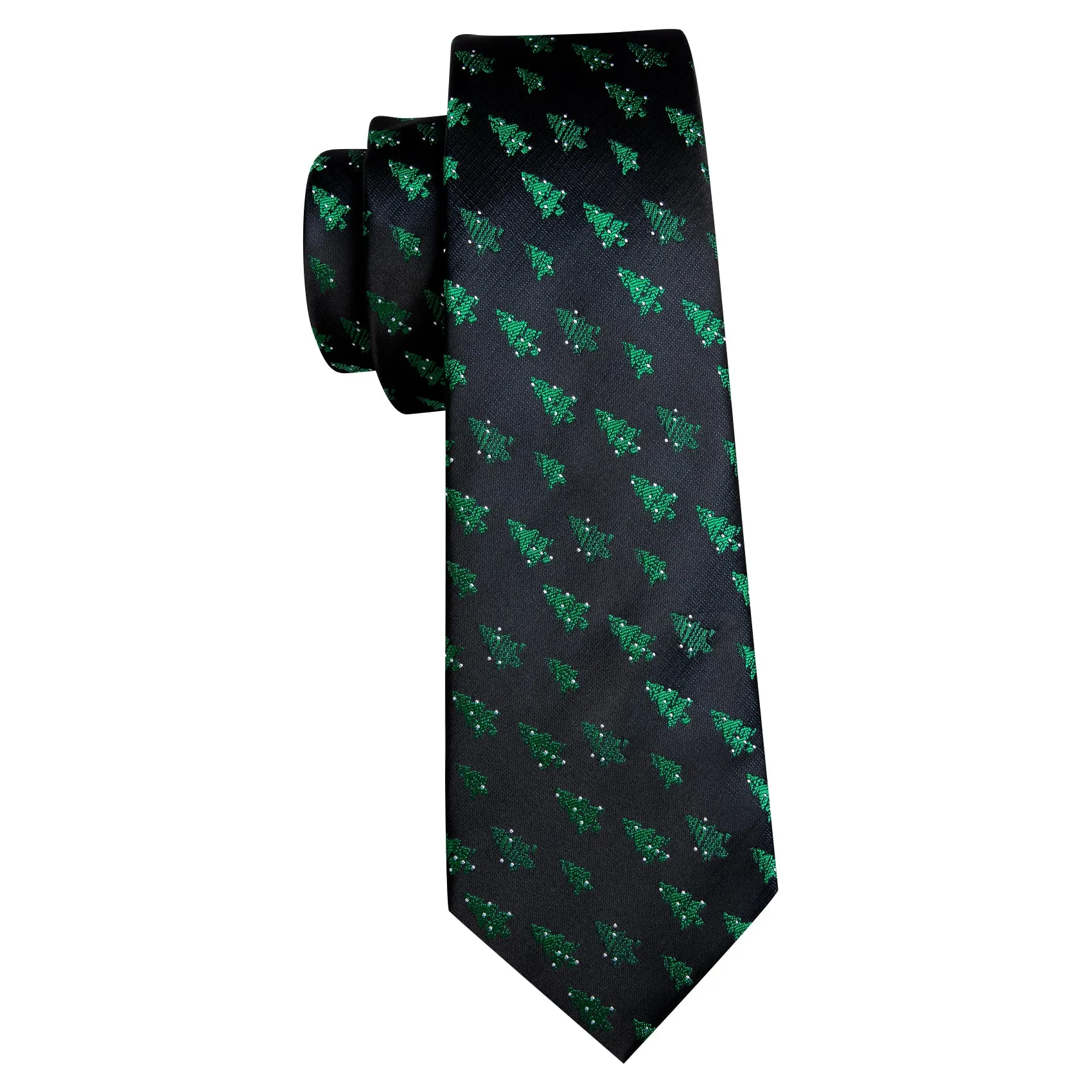 Black Green Christmas Tree Silk Men's Necktie Pocket Square Cufflinks Set sold by Ties2You product image thumbnail 4