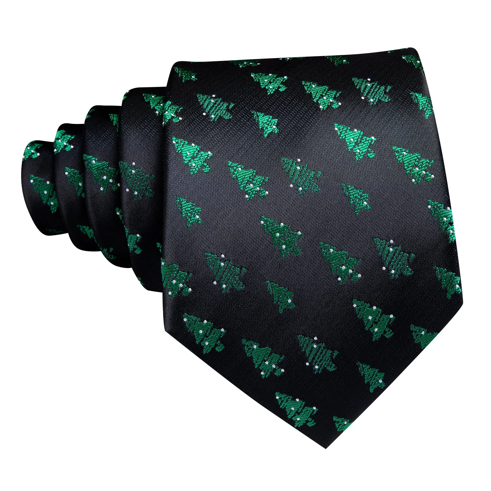 Black Green Christmas Tree Silk Men's Necktie Pocket Square Cufflinks Set sold by Ties2You product image thumbnail 3