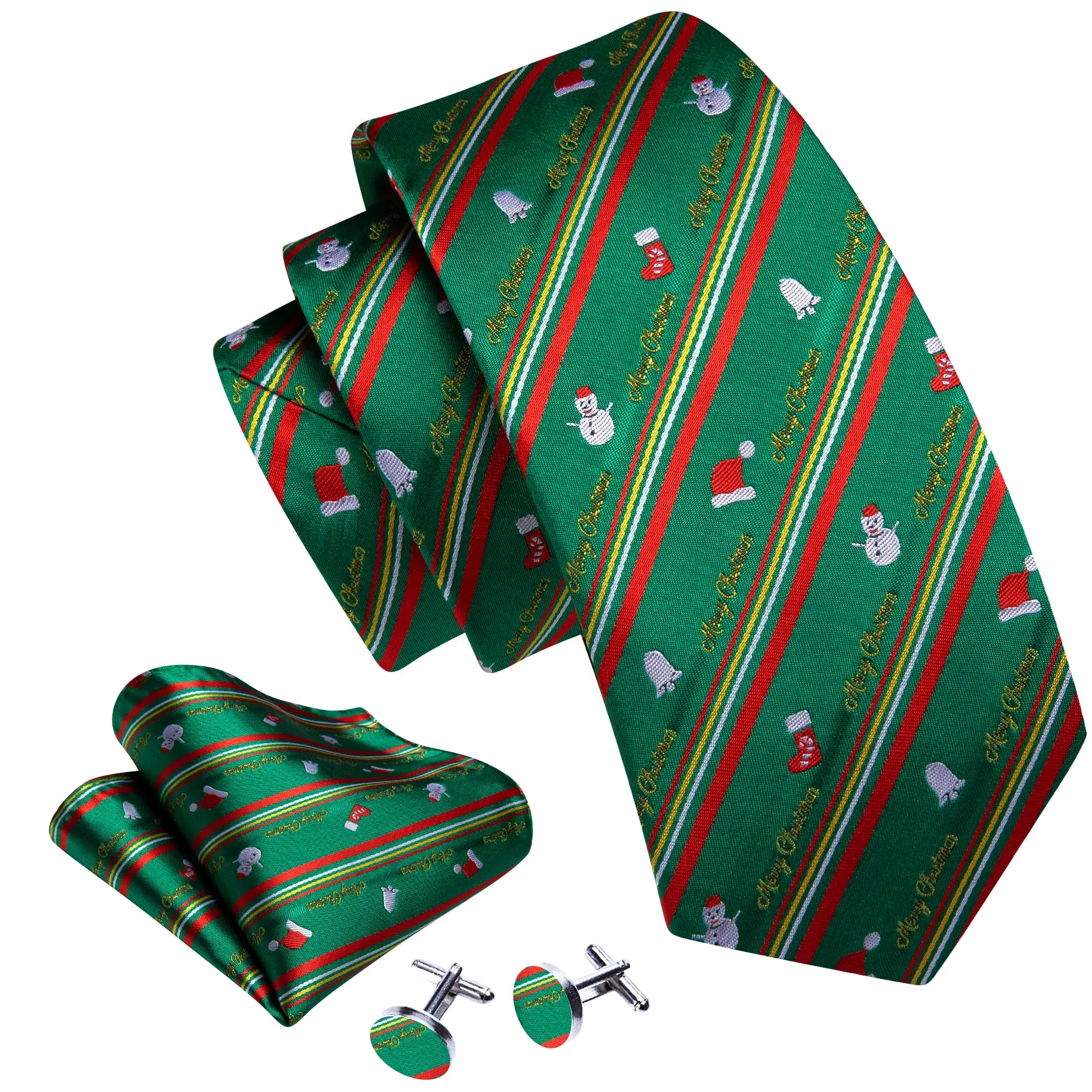 Green Christmas Pattern Silk Men's Necktie Pocket Square Cufflinks Set sold by Ties2You product image thumbnail 2