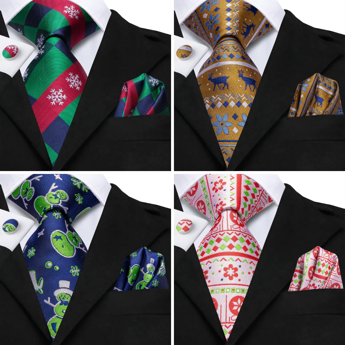 Ties2you Novelty Christmas Ties 2023 4PCS Necktie Cufflinks Hanky Set for Men sold by Ties 2 You