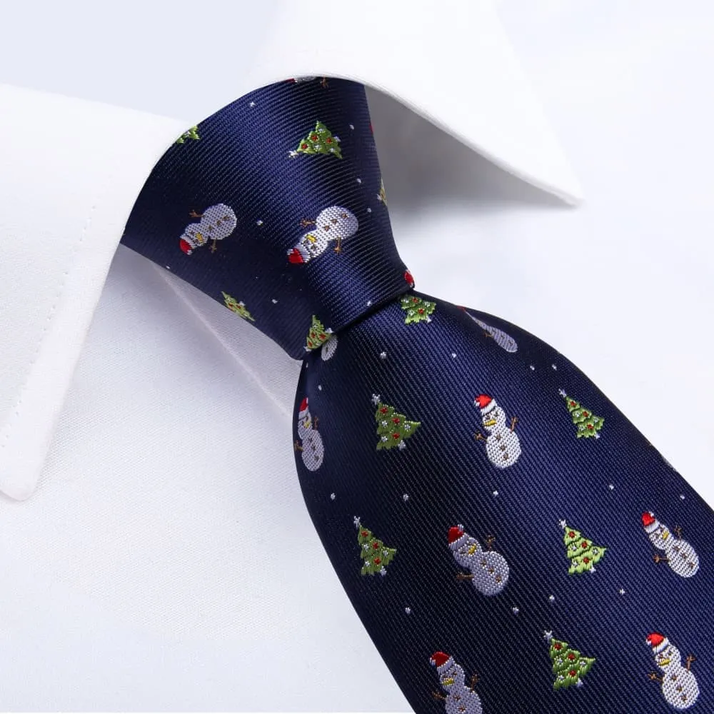 Ties2you Blue Green Christmas Tree Snowman Necktie Pocket Square Cufflinks Set sold by Ties2You product image thumbnail 2