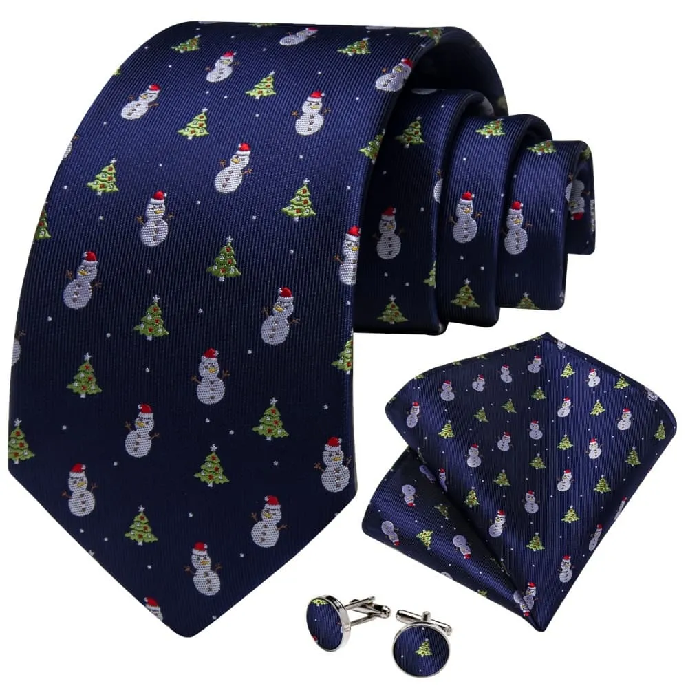 Ties2you Blue Green Christmas Tree Snowman Necktie Pocket Square Cufflinks Set sold by Ties2You product image thumbnail 3