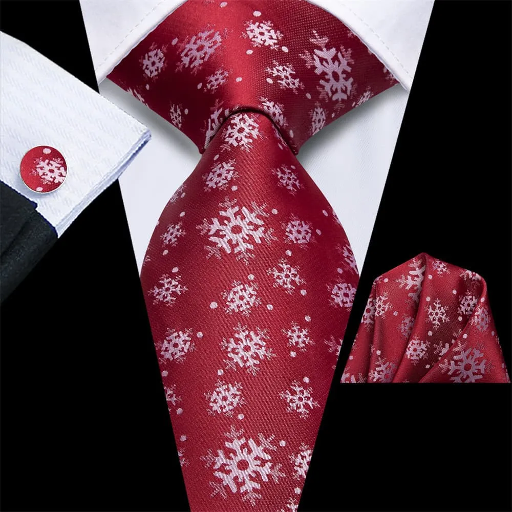 Ties2you Red White Christmas Snowflake Necktie Pocket Square Cufflinks Set sold by Ties2You