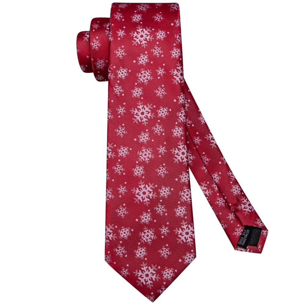 Ties2you Red White Christmas Snowflake Necktie Pocket Square Cufflinks Set sold by Ties2You product image thumbnail 3