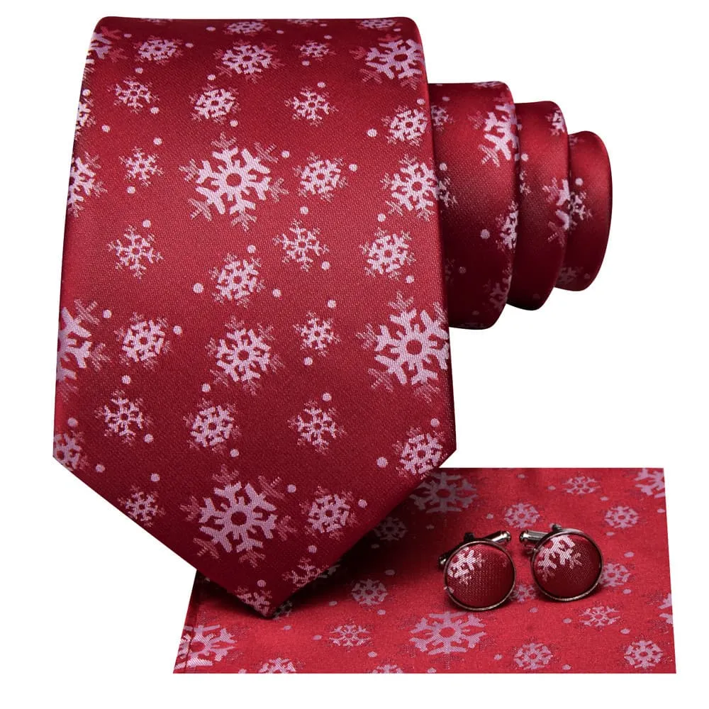 Ties2you Red White Christmas Snowflake Necktie Pocket Square Cufflinks Set sold by Ties2You product image thumbnail 2