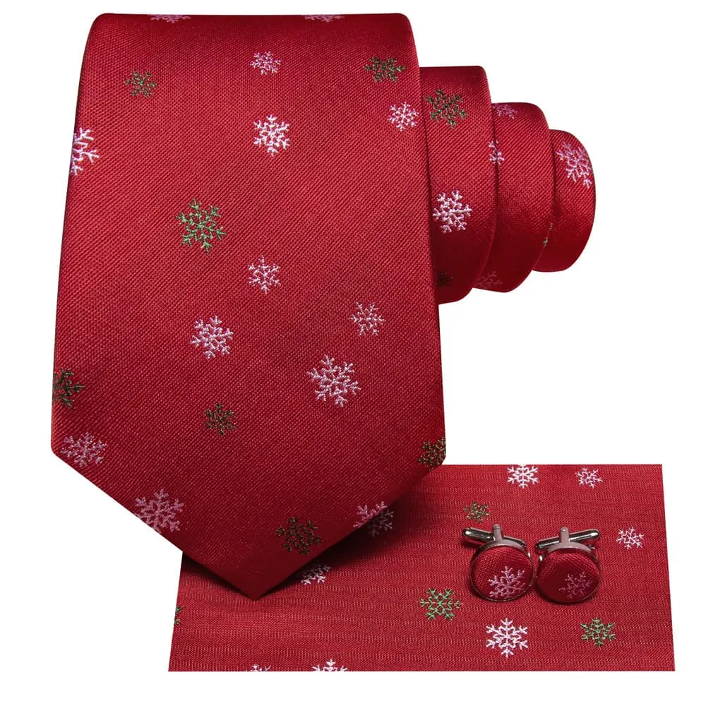 Ties2you Red White Christmas Snowflake Necktie Pocket Square Cufflinks Set sold by Ties2You product image thumbnail 2