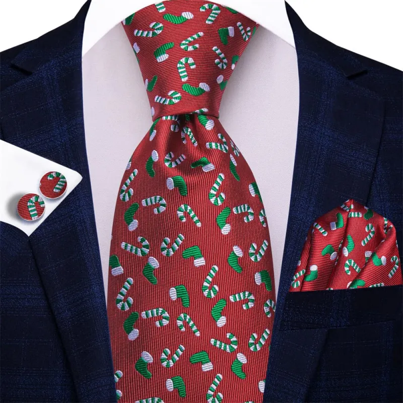 Ties2you Red Green Christmas Candy Cane Necktie Square Cufflinks Set sold by Ties2You
