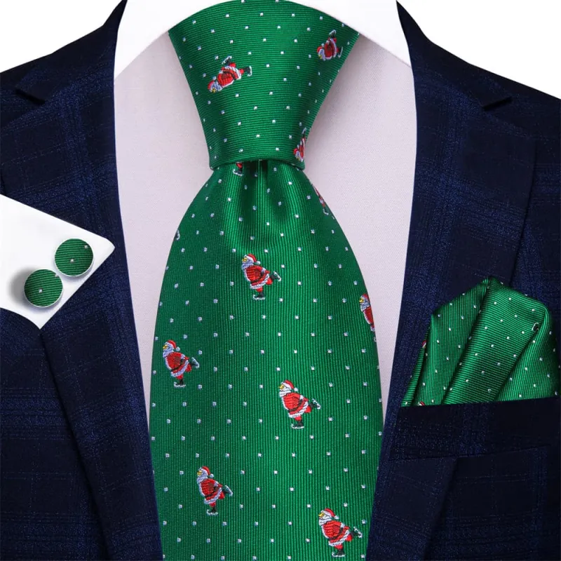 Ties2you Green Red Christmas Santa Claus Polka Dot Necktie Square Cufflinks Set sold by Ties2You