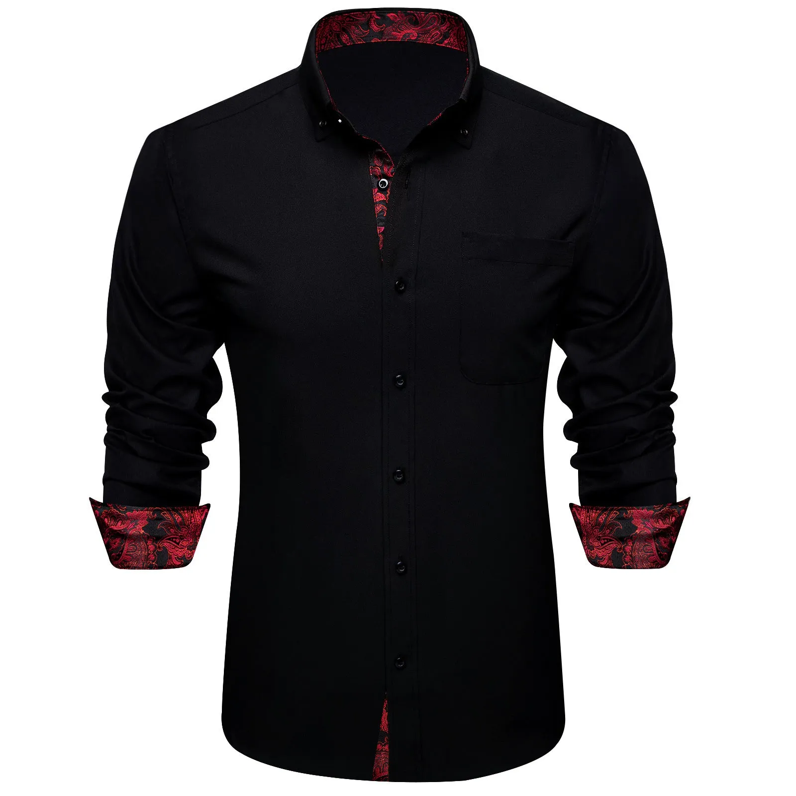 Ties2you Black Shirt Burgundy Splicing Mens Solid Long Sleeve Shirt sold by Ties2You