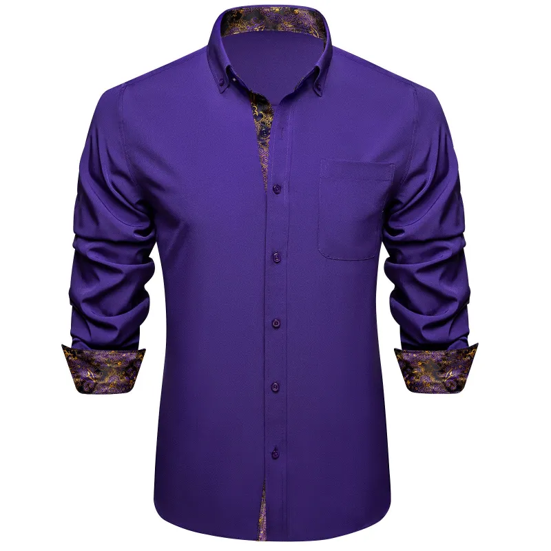 Ties2you Button Down Shirt Purple Splicing Paisley Mens Long Sleeve Shirt sold by Ties2You