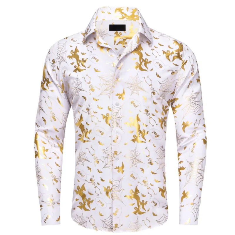 Ties2you White Halloween Shirt Ghost Long Sleeve Button Down Party Shirt for Men sold by Ties2You