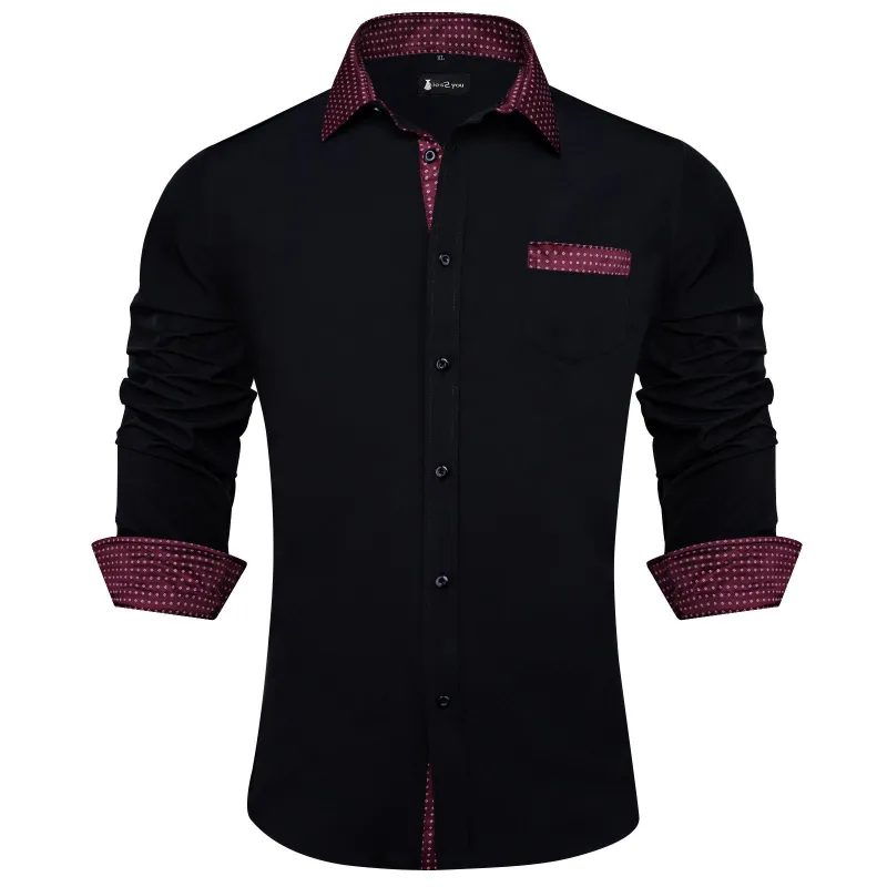 Ties2you Splicing Shirt Black Button Down Silk Long Sleeve Dress Shirt for Men sold by Ties2You