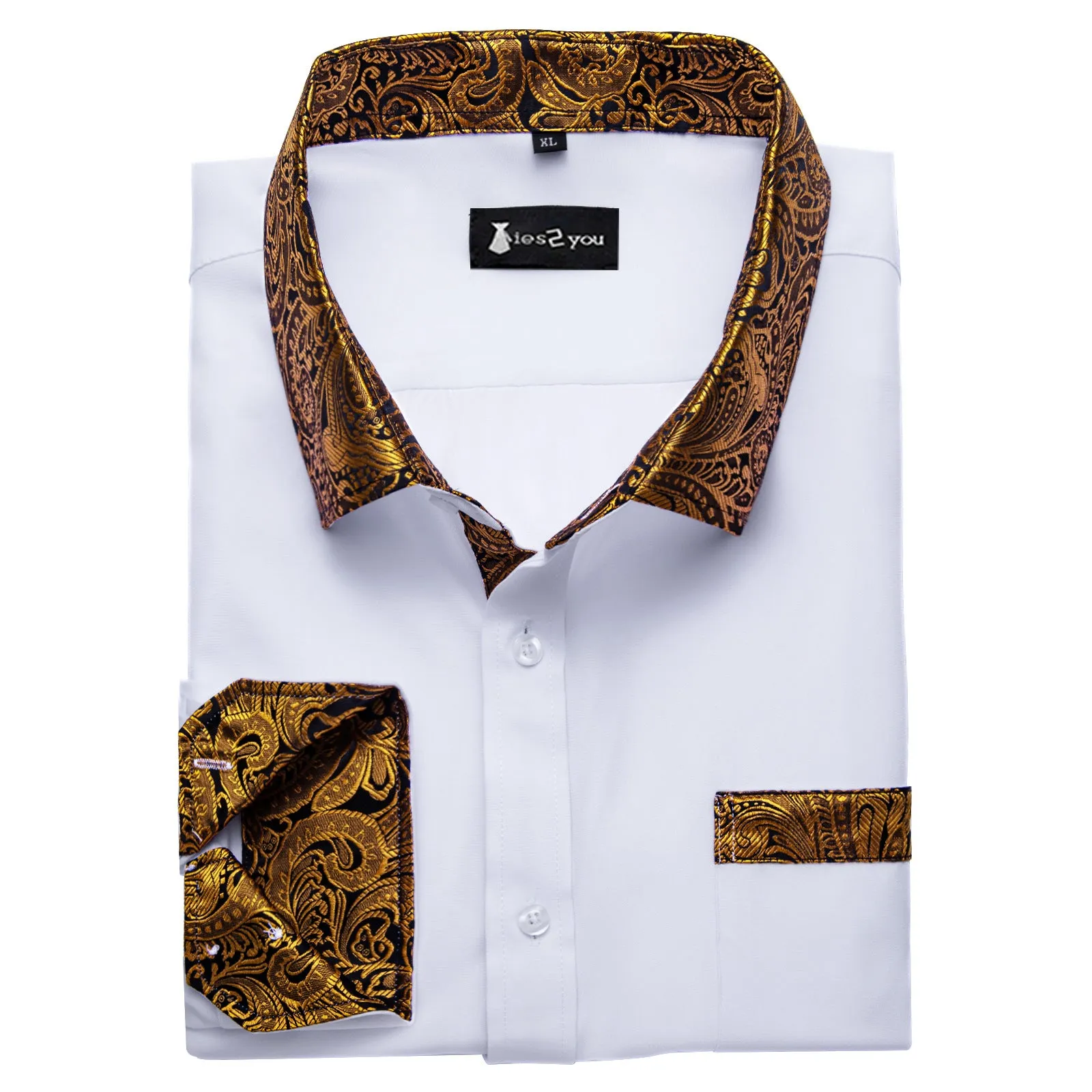 Ties2you Splicing Shirt White Gold Button Down Long Sleeve Shirt for Men sold by Ties2You product image thumbnail 3