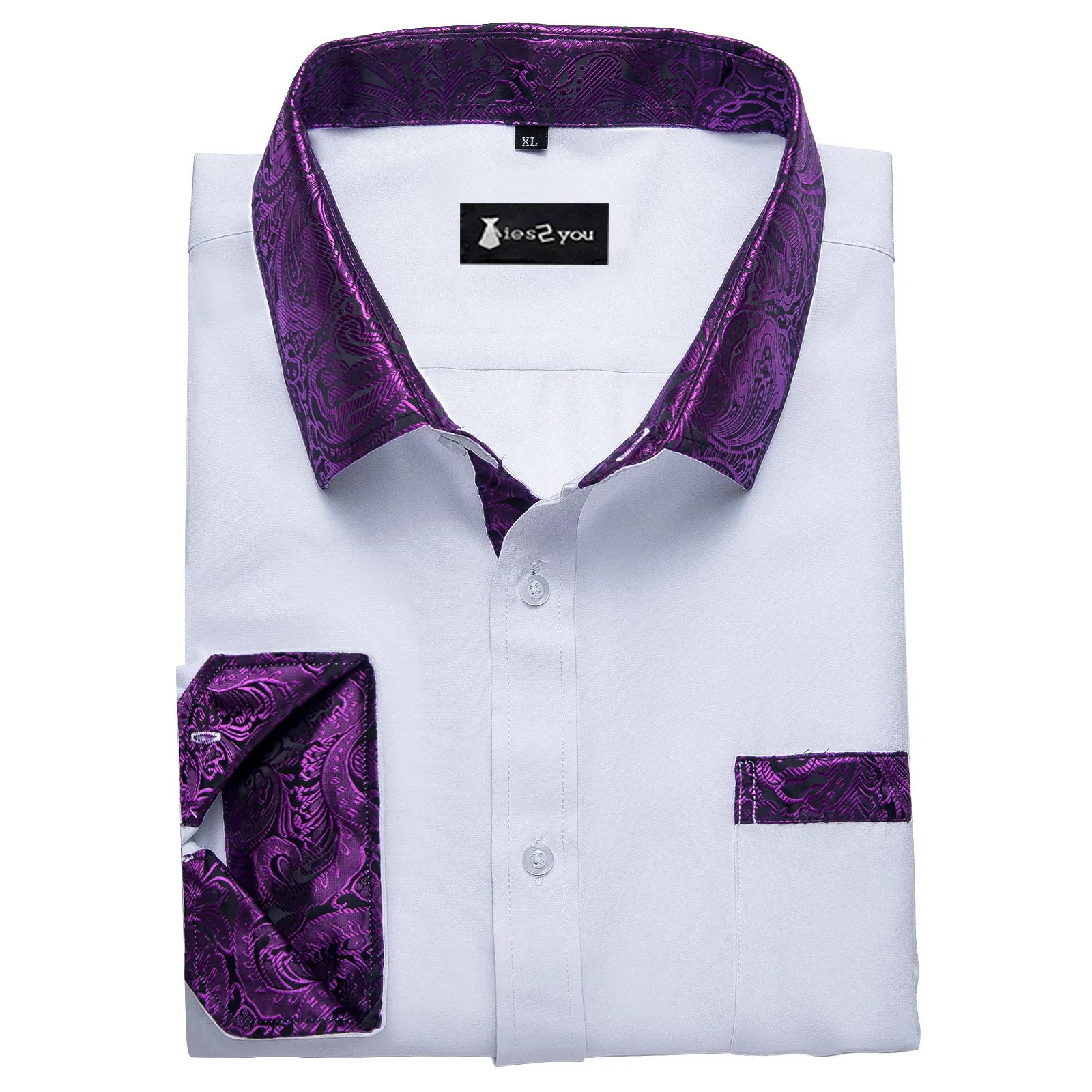 Ties2you Splicing Shirt White Button Down Long Sleeve Business Shirt for Men sold by Ties2You product image thumbnail 3