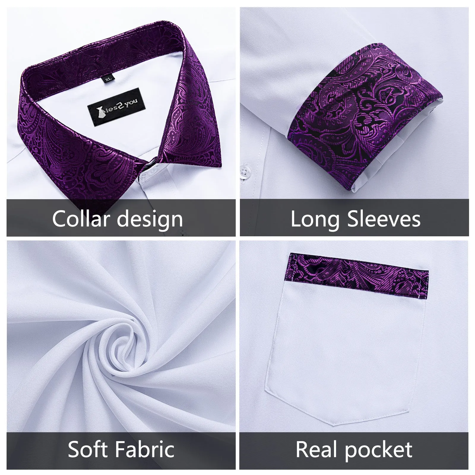 Ties2you Splicing Shirt White Button Down Long Sleeve Business Shirt for Men sold by Ties2You product image thumbnail 4