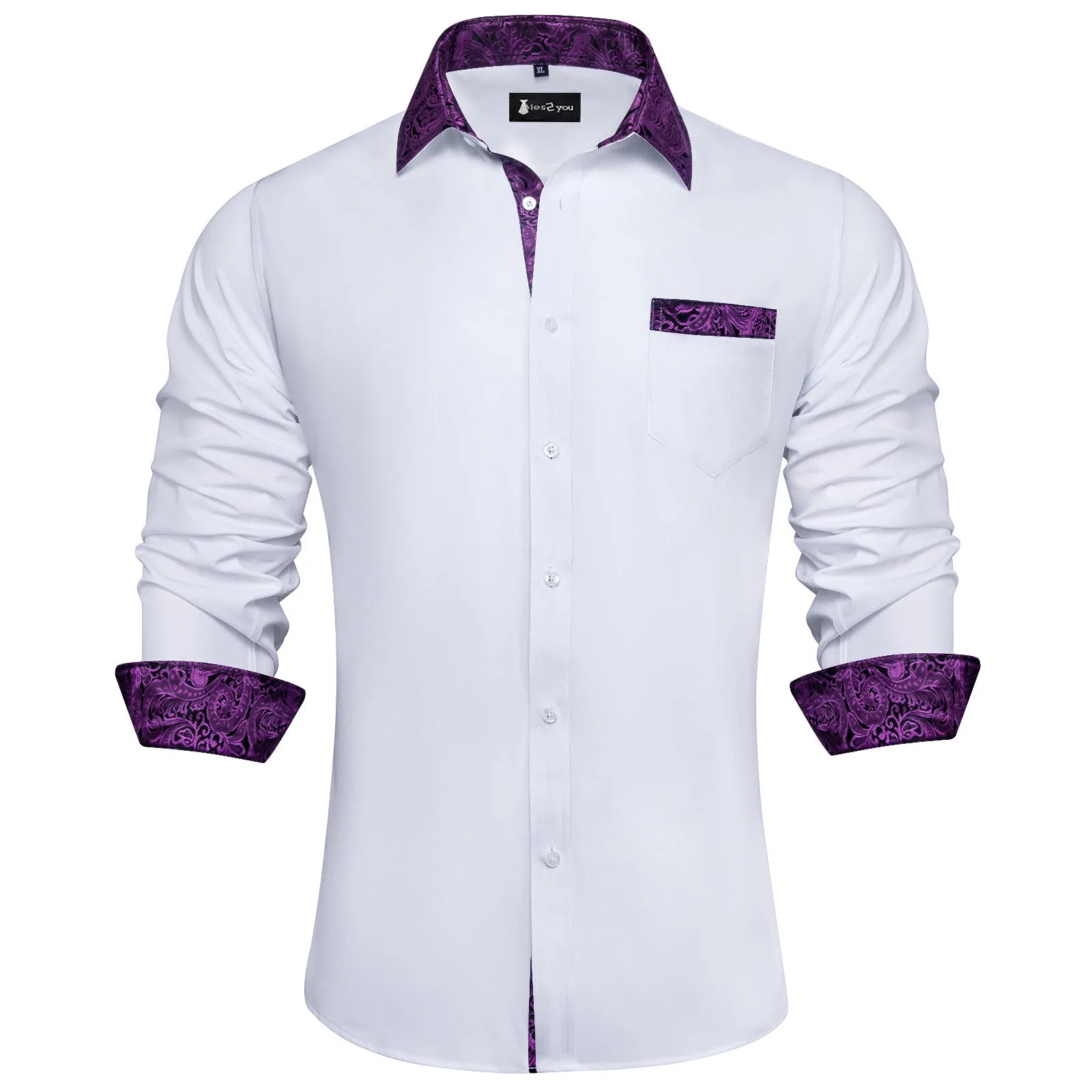 Ties2you Splicing Shirt White Button Down Long Sleeve Business Shirt for Men sold by Ties2You