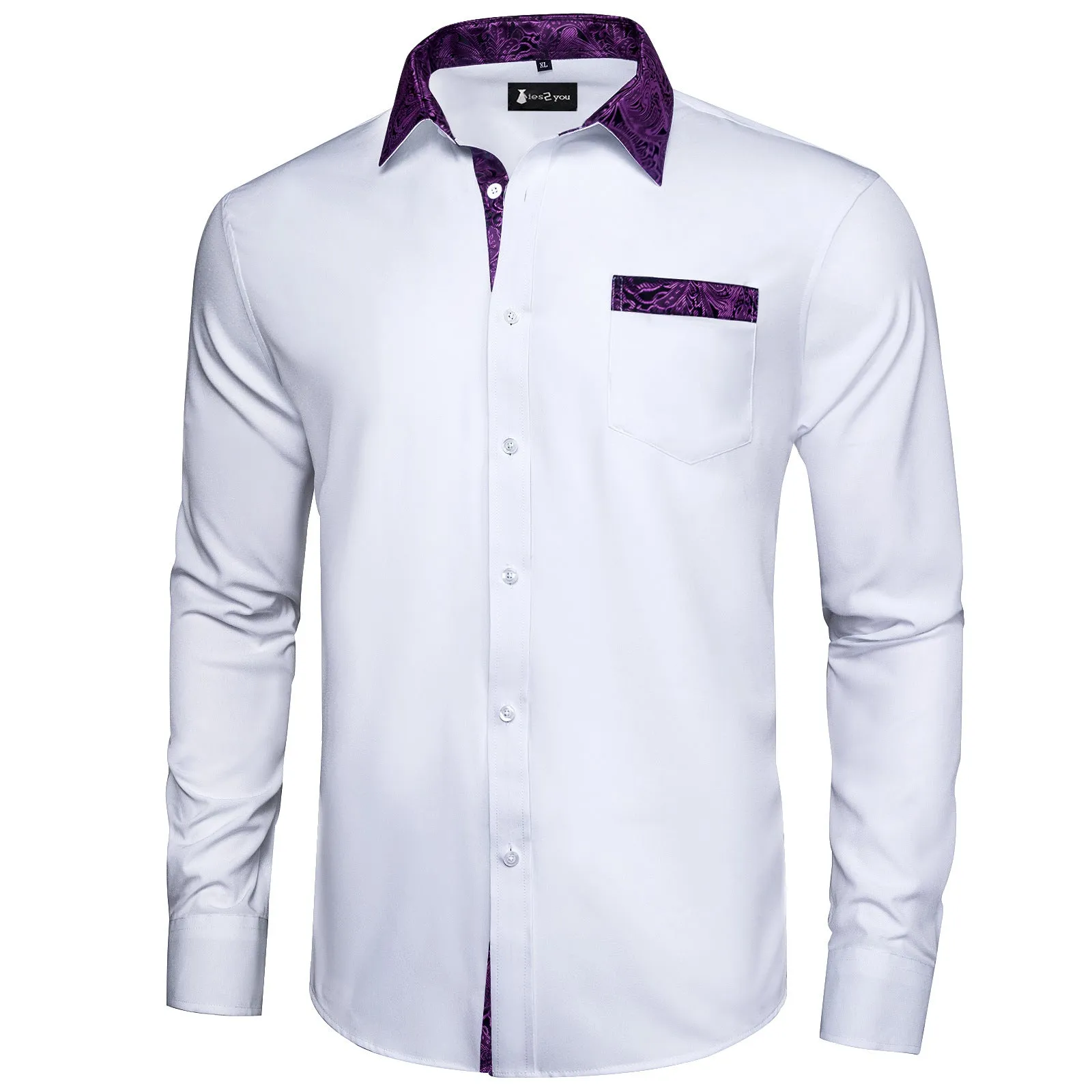 Ties2you Splicing Shirt White Button Down Long Sleeve Business Shirt for Men sold by Ties2You product image thumbnail 2