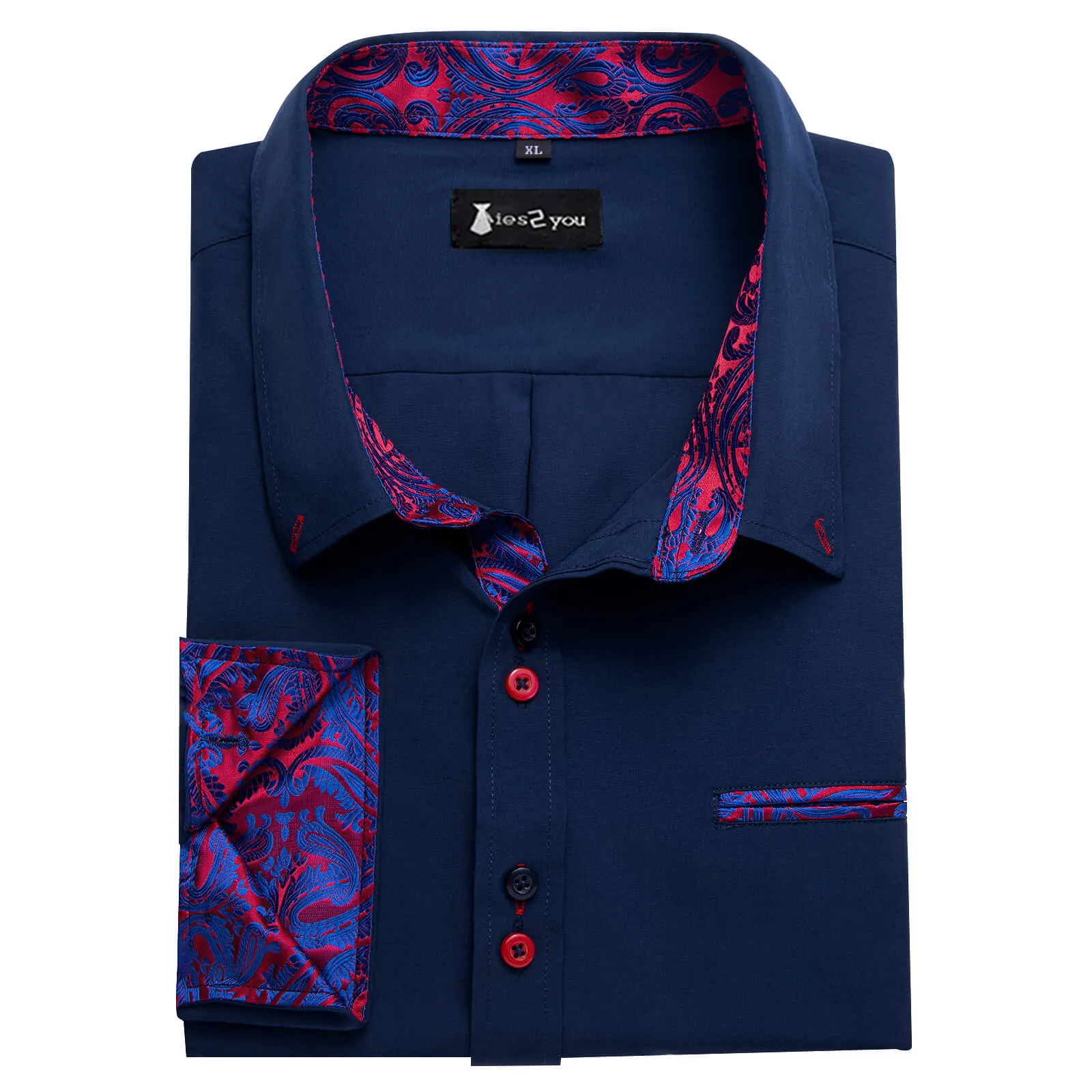 Ties2you Mens Shirt Navy Blue Splicing Dress Shirt Long Sleeve Button Down Business Shirt sold by Ties2You product image thumbnail 4