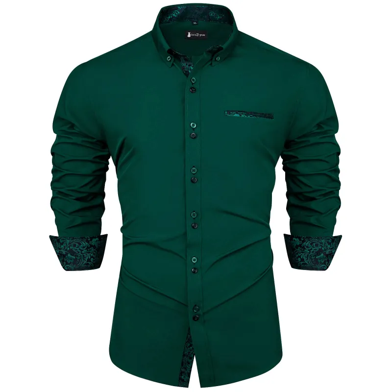 Ties2you Hunter Green Shirt Splicing Formal Long Sleeve Button Down Shirt sold by Ties2You