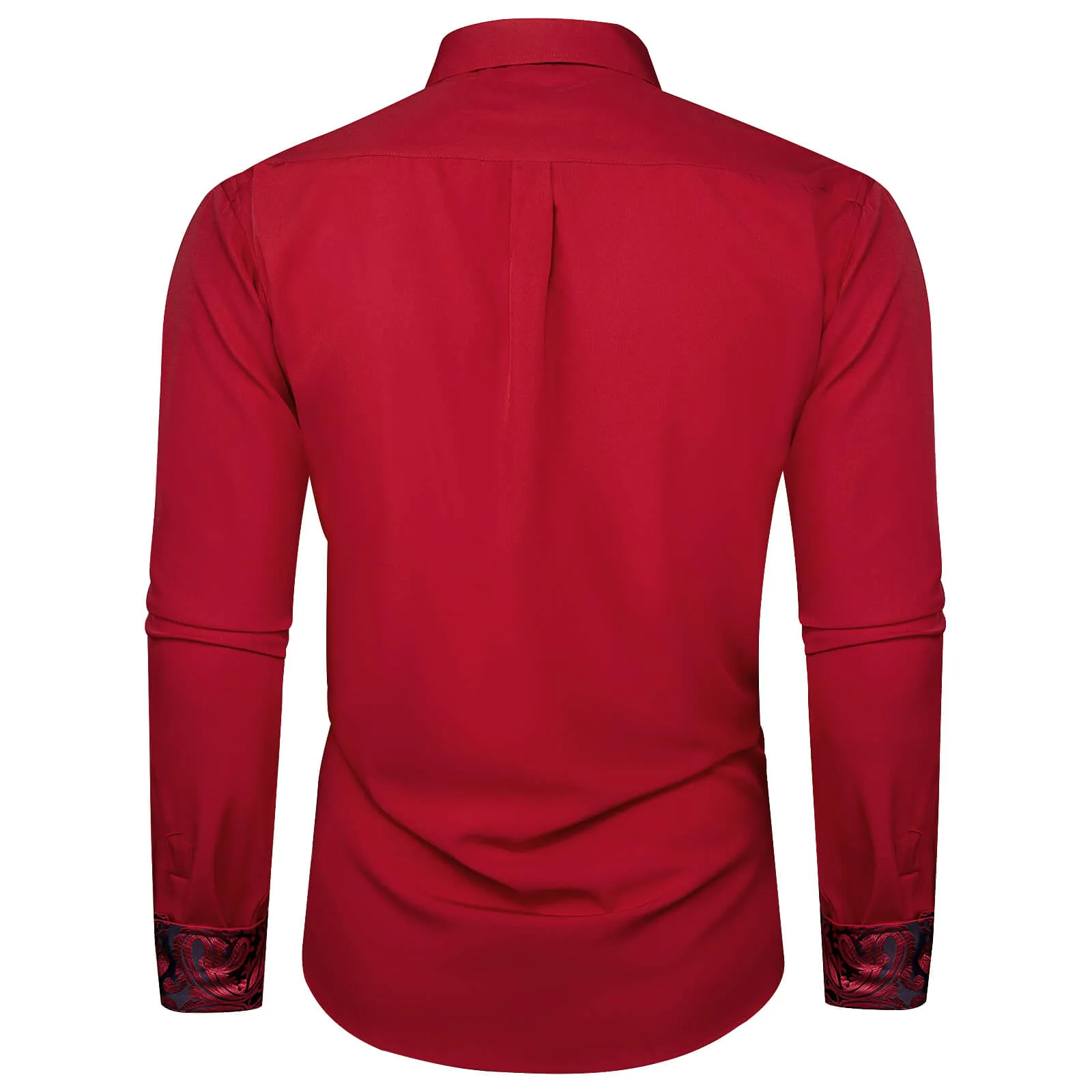 Ties2you Mens Shirt Cranberry Red Solid Shirt Splicing Long Sleeve Shirt sold by Ties2You product image thumbnail 3