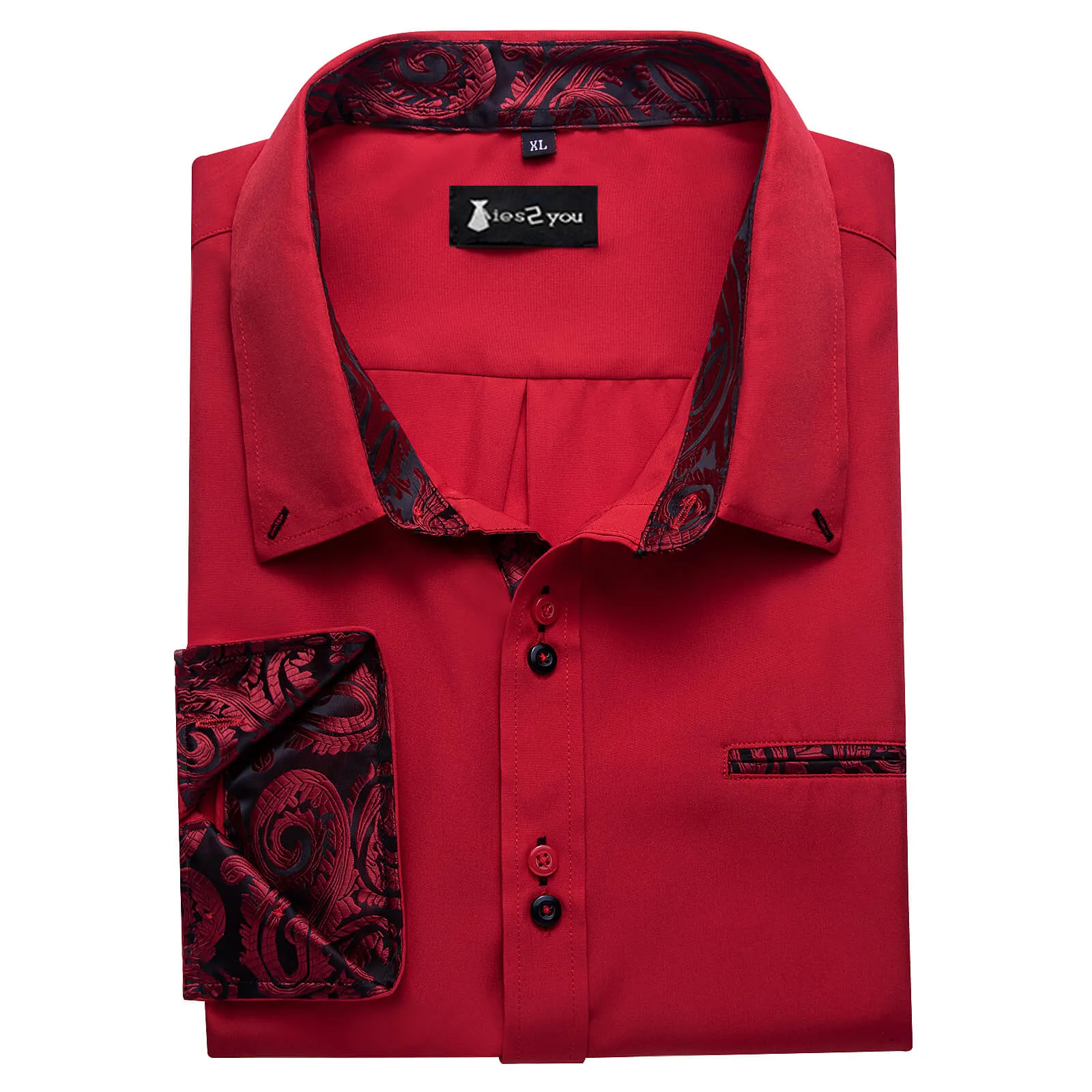 Ties2you Mens Shirt Cranberry Red Solid Shirt Splicing Long Sleeve Shirt sold by Ties2You product image thumbnail 4