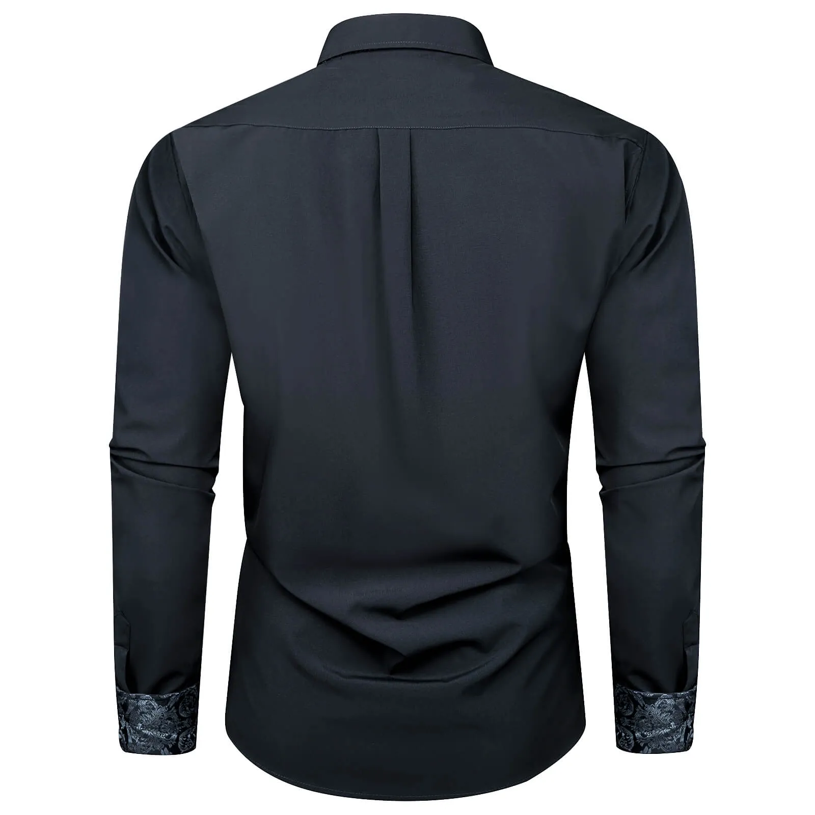 Ties2you Mens Silk Shirt Charcoal Grey Splicing Shirt Long Sleeve Button Down Business Shirt sold by Ties2You product image thumbnail 3