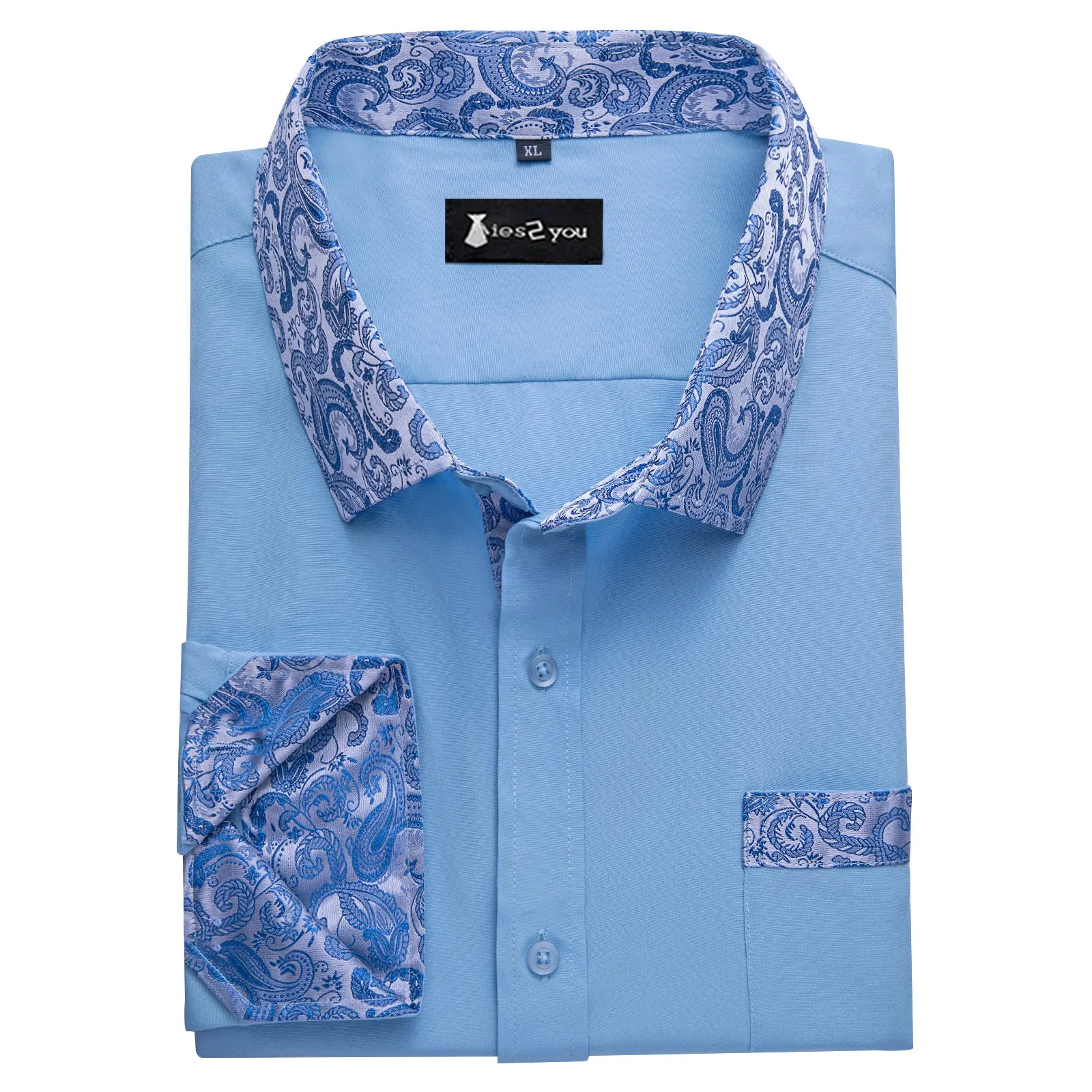 Ties2you Dusty Blue Shirt Mens Splicing Solid Long Sleeve Casual Button Down Shirt sold by Ties2You product image thumbnail 3