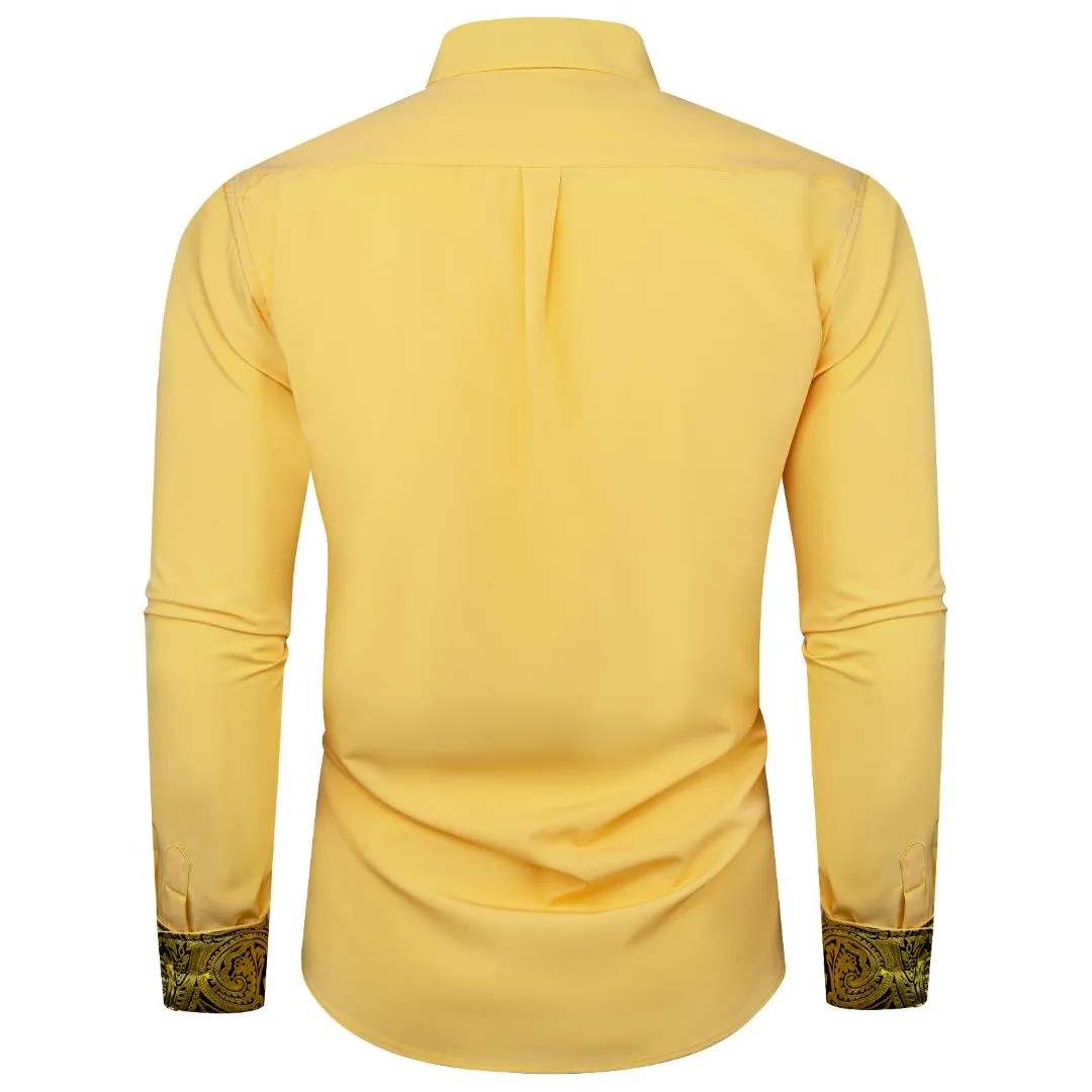 Ties2you Long Sleeve Shirt Wrinkle-Free Yellow Shirt Gold Floral Splicing Shirt sold by Ties2You product image thumbnail 3