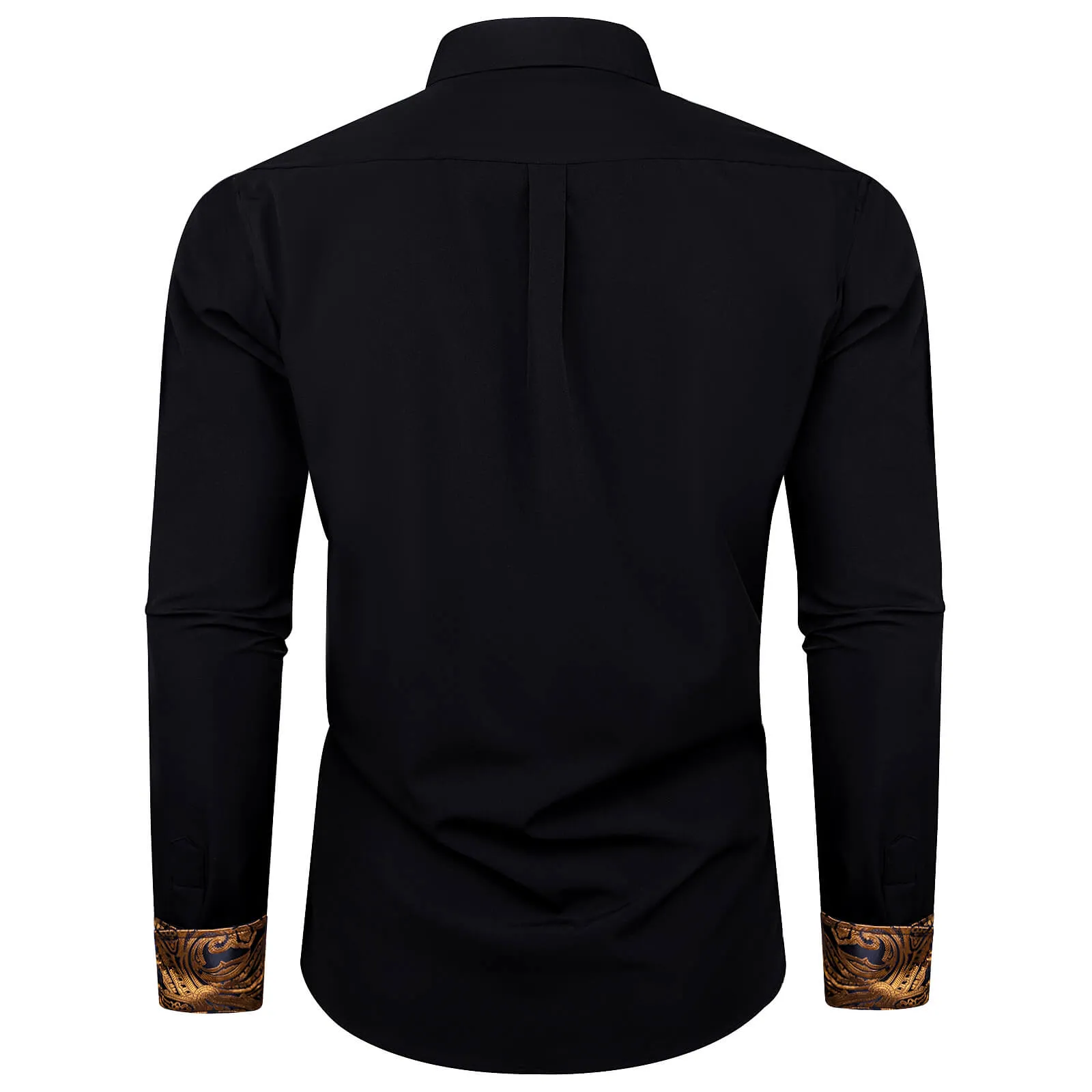 Ties2you Black Gold Splicing Shirt Mens Silk Long Sleeve Button Down Casual Shirt sold by Ties2You product image thumbnail 3
