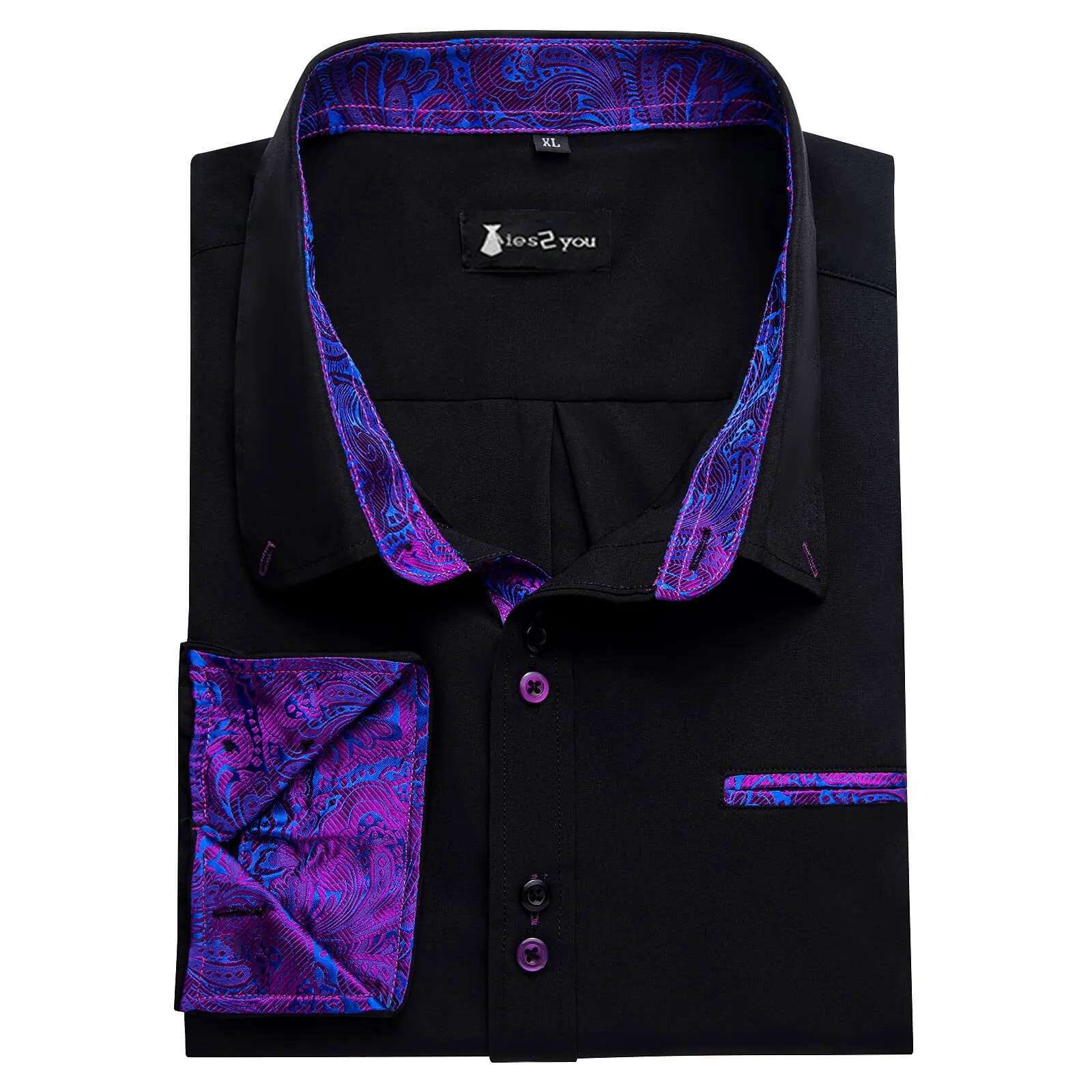 Ties2you Black Purple Splicing Shirt Mens Slim Fit Long Sleeve Button Down Formal Shirt sold by Ties2You product image thumbnail 4
