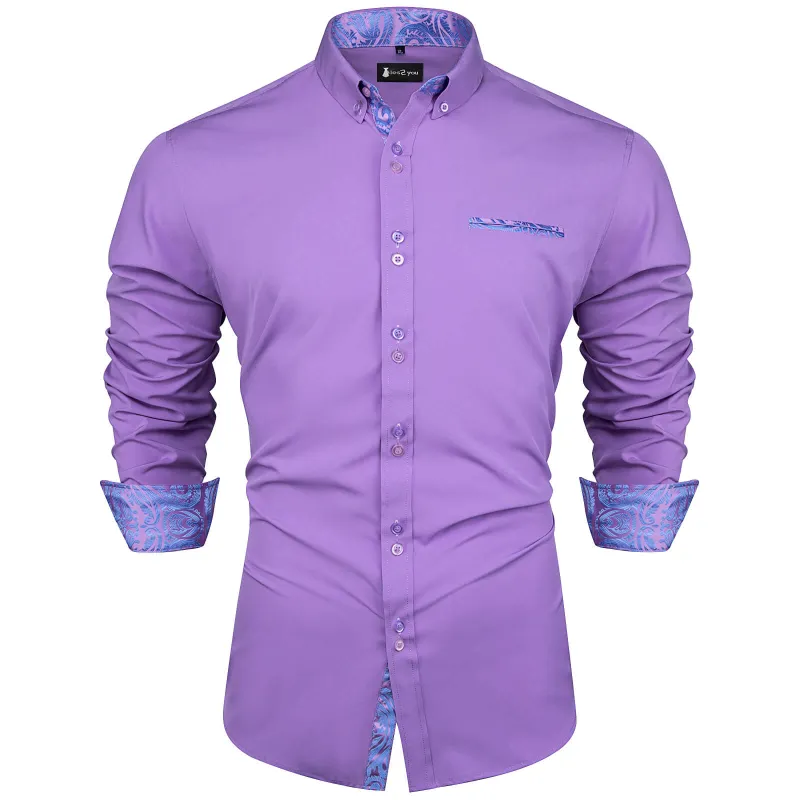 Ties2you Splicing Shirt Lavender Purple Floral Mens Long Sleeve Shirt sold by Ties2You