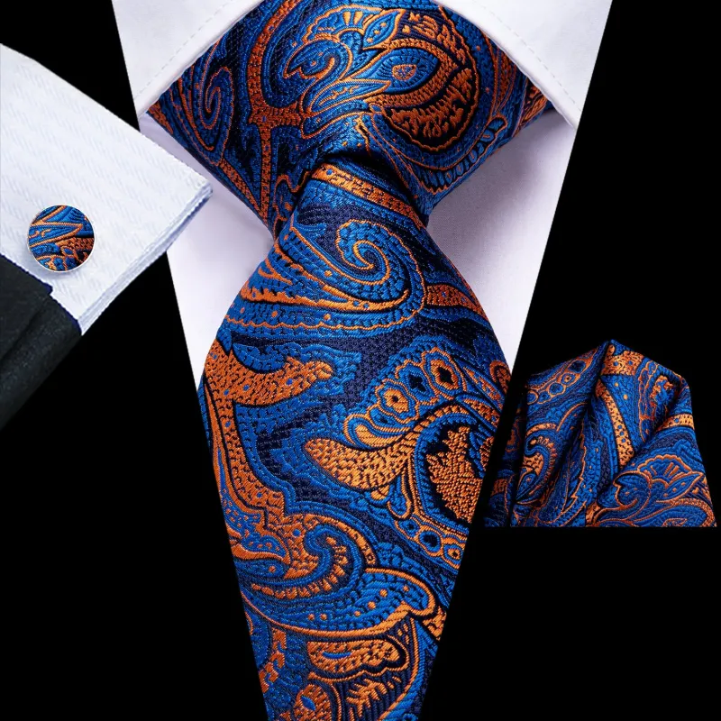 Ties2you Mens Paisley Tie Silk Blue Formal Wedding Necktie Pocket Square Cufflinks Set sold by Ties2You