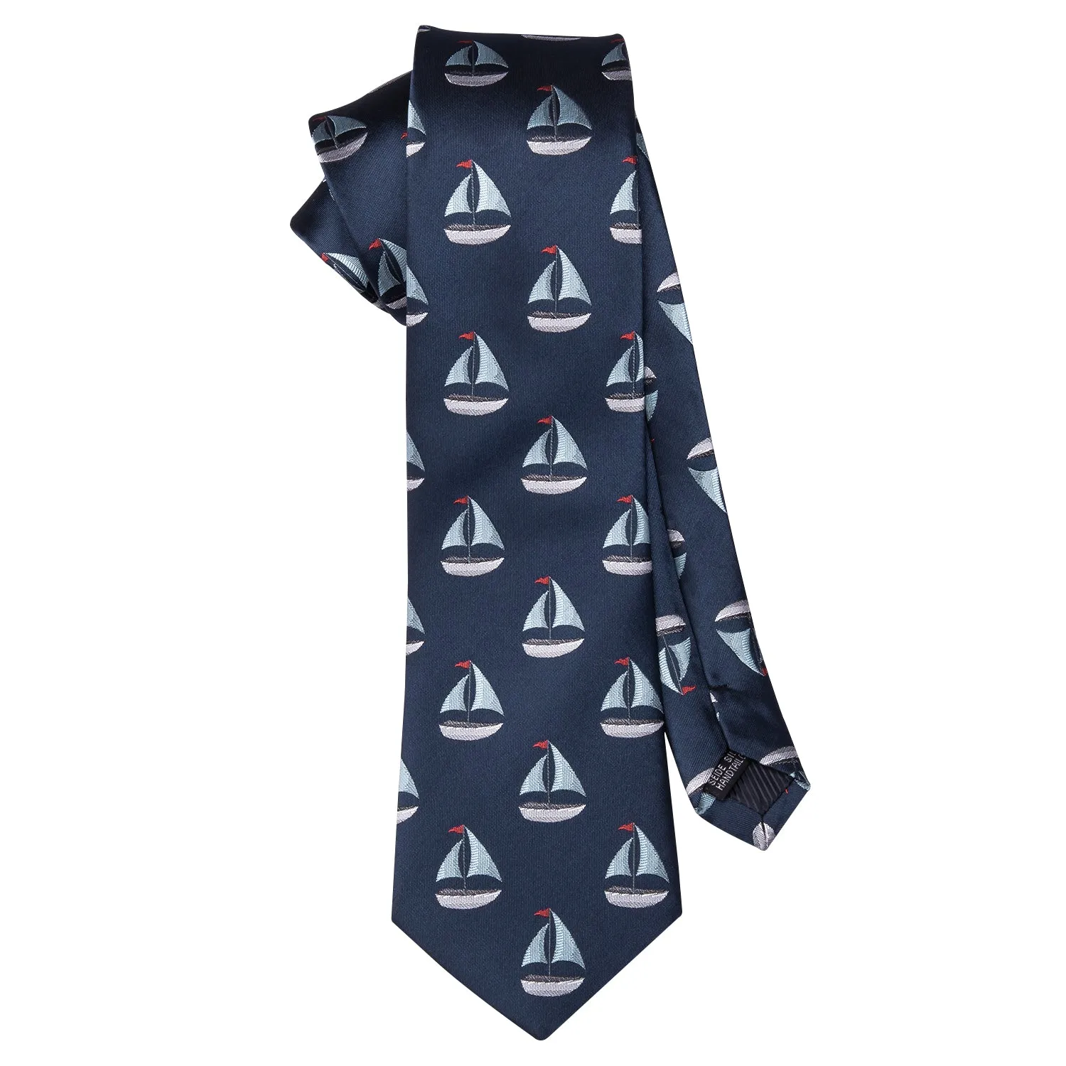 Sailboat Deep Blue Novelty Silk Men's Tie Hanky Cufflinks Set sold by Ties2You product image thumbnail 3