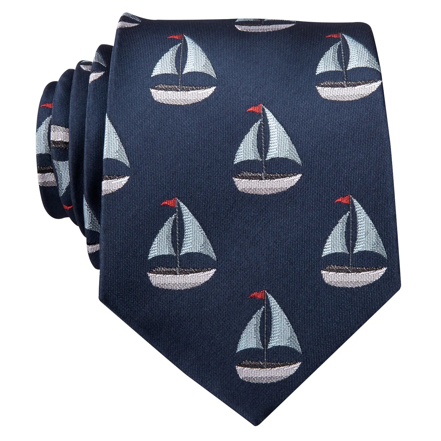 Sailboat Deep Blue Novelty Silk Men's Tie Hanky Cufflinks Set sold by Ties2You product image thumbnail 5
