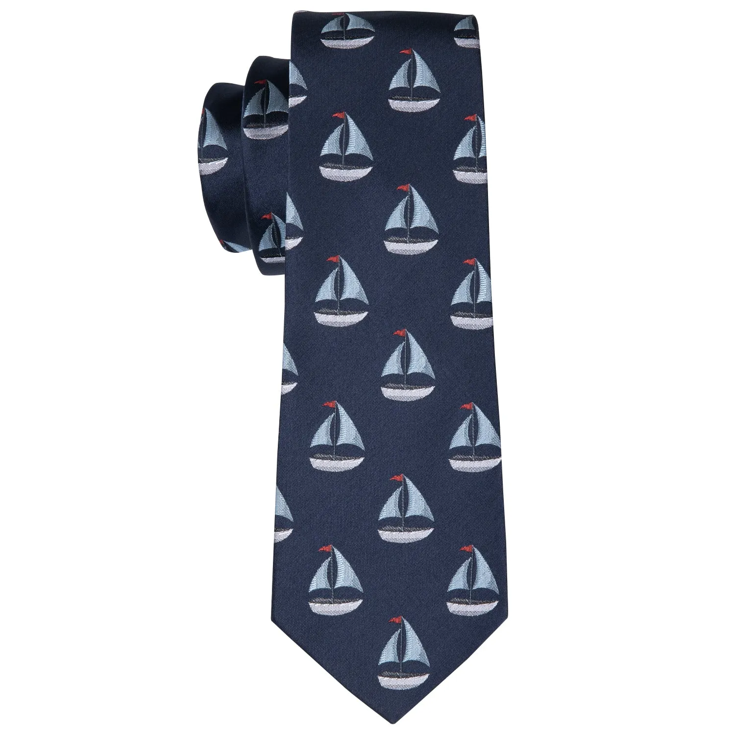 Sailboat Deep Blue Novelty Silk Men's Tie Hanky Cufflinks Set sold by Ties2You product image thumbnail 4