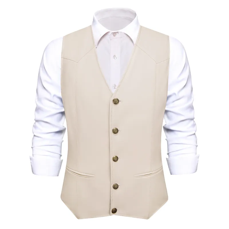 Ties2you Vest Ivory Solid Men's V-neck Leather Vest sold by Ties2You