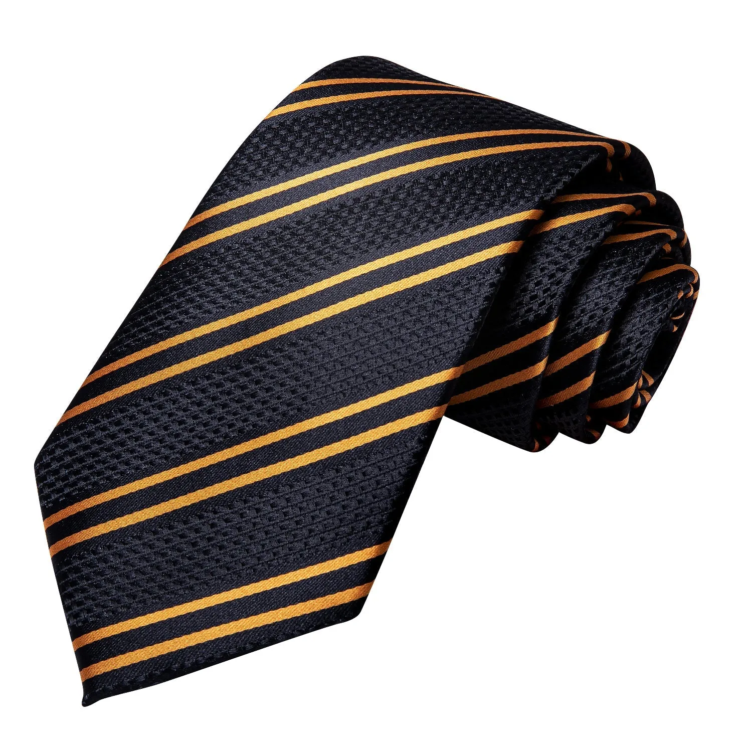 Black Golden Striped Necktie Pocket Square Cufflinks Set sold by Ties2You product image thumbnail 4