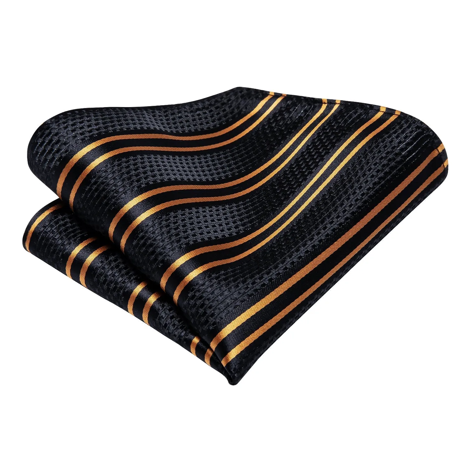 Black Golden Striped Necktie Pocket Square Cufflinks Set sold by Ties2You product image thumbnail 3
