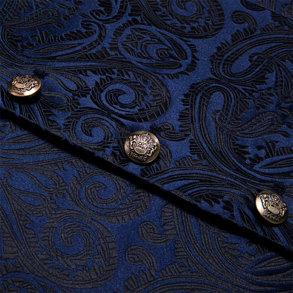 Ties2you Dress Vest Dark Blue Paisley Collar Silk Mens Waistcoat Tie Set sold by Ties2You product image thumbnail 4