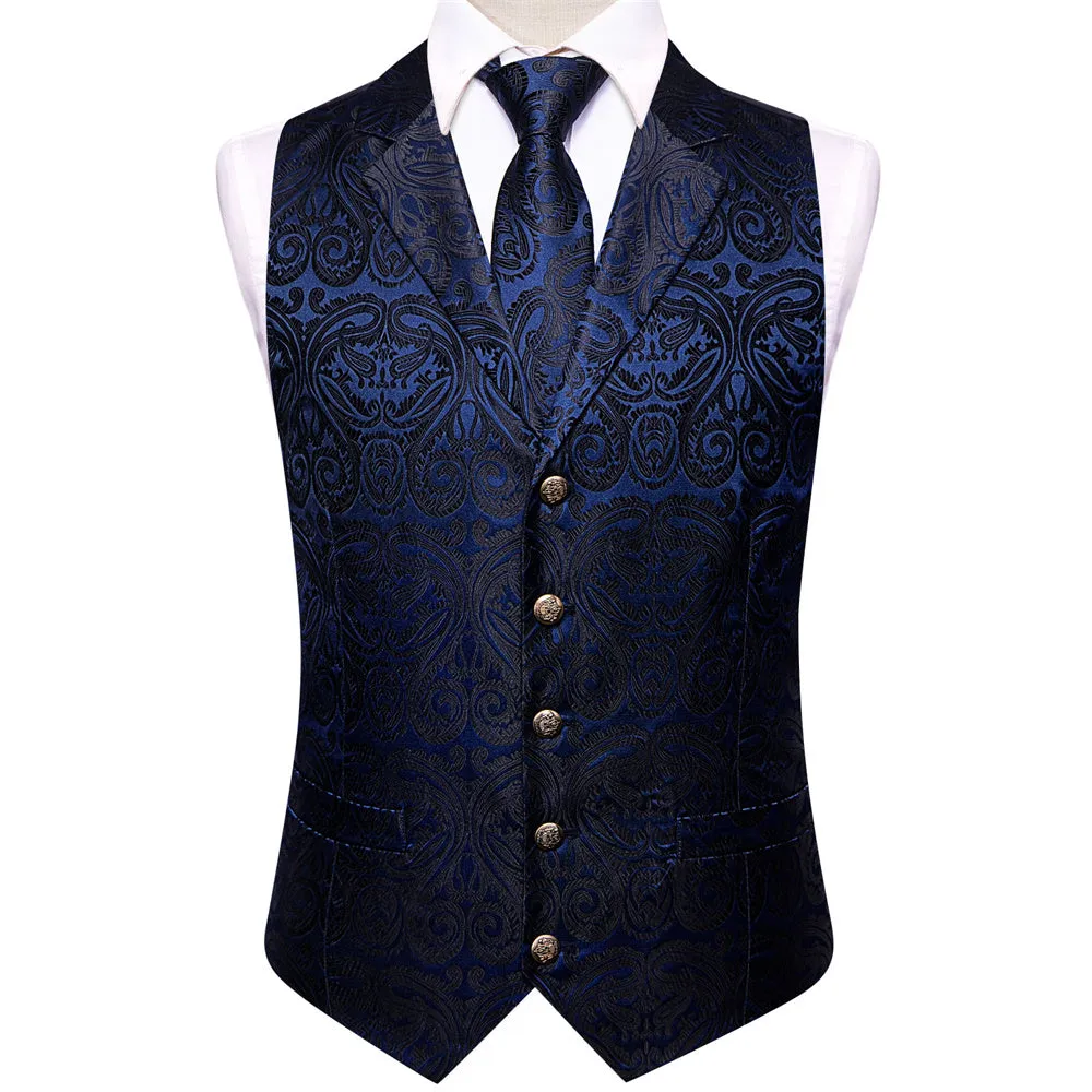 Ties2you Dress Vest Dark Blue Paisley Collar Silk Mens Waistcoat Tie Set sold by Ties2You product image thumbnail 3