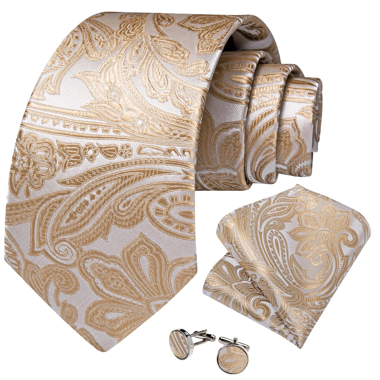 Ties2you Mens Tie Champagne Paisley Necktie Pocket Square Cufflinks Set sold by Ties2You product image thumbnail 3