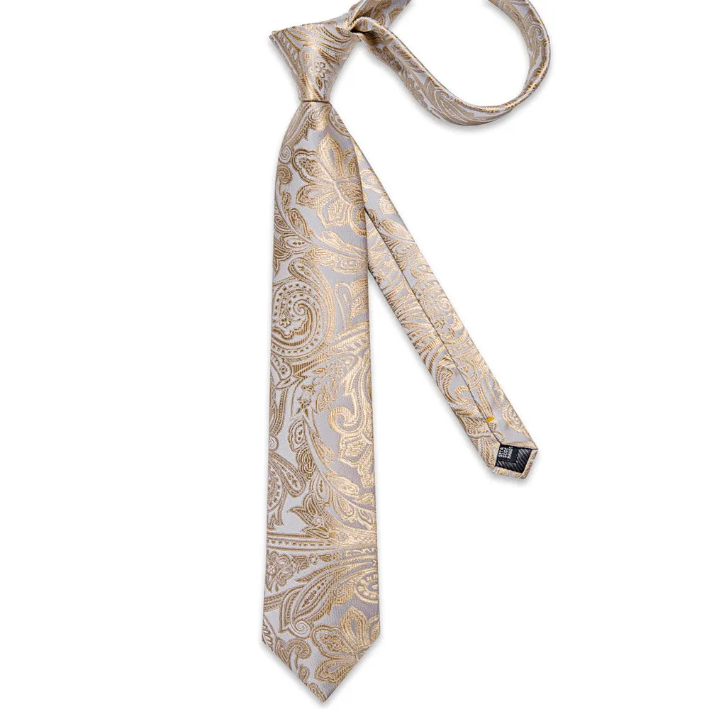 Ties2you Mens Tie Champagne Paisley Necktie Pocket Square Cufflinks Set sold by Ties2You product image thumbnail 5