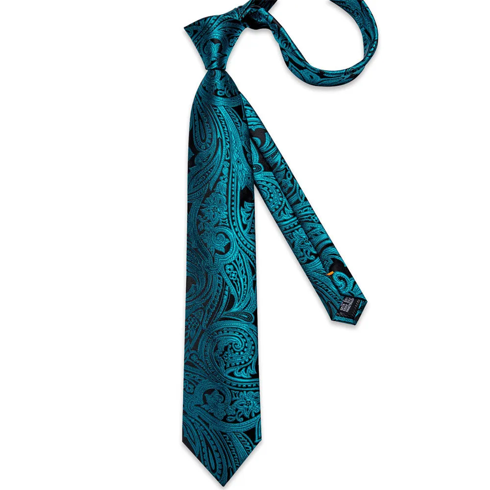 Ties2you Mens Tie Teal Blue Paisley Necktie Pocket Square Cufflinks Set sold by Ties2You product image thumbnail 3