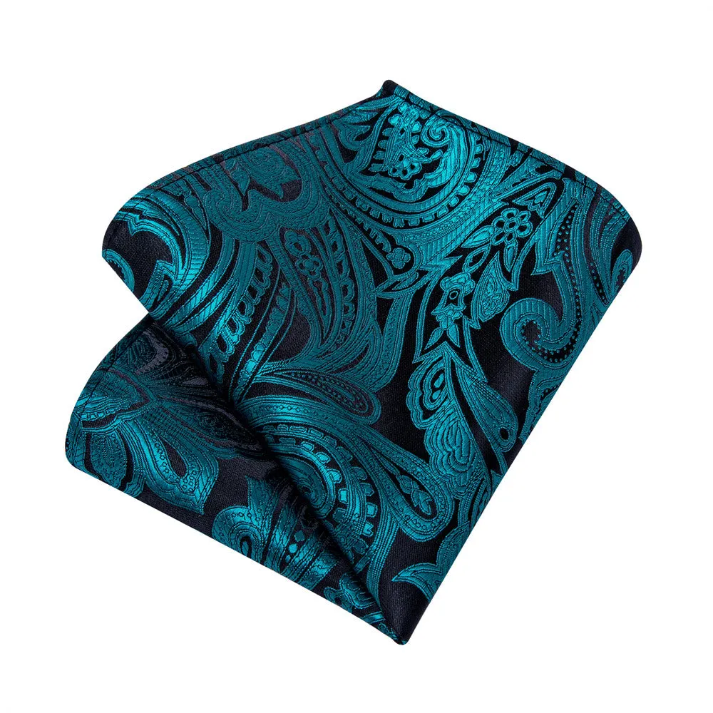 Ties2you Mens Tie Teal Blue Paisley Necktie Pocket Square Cufflinks Set sold by Ties2You product image thumbnail 5