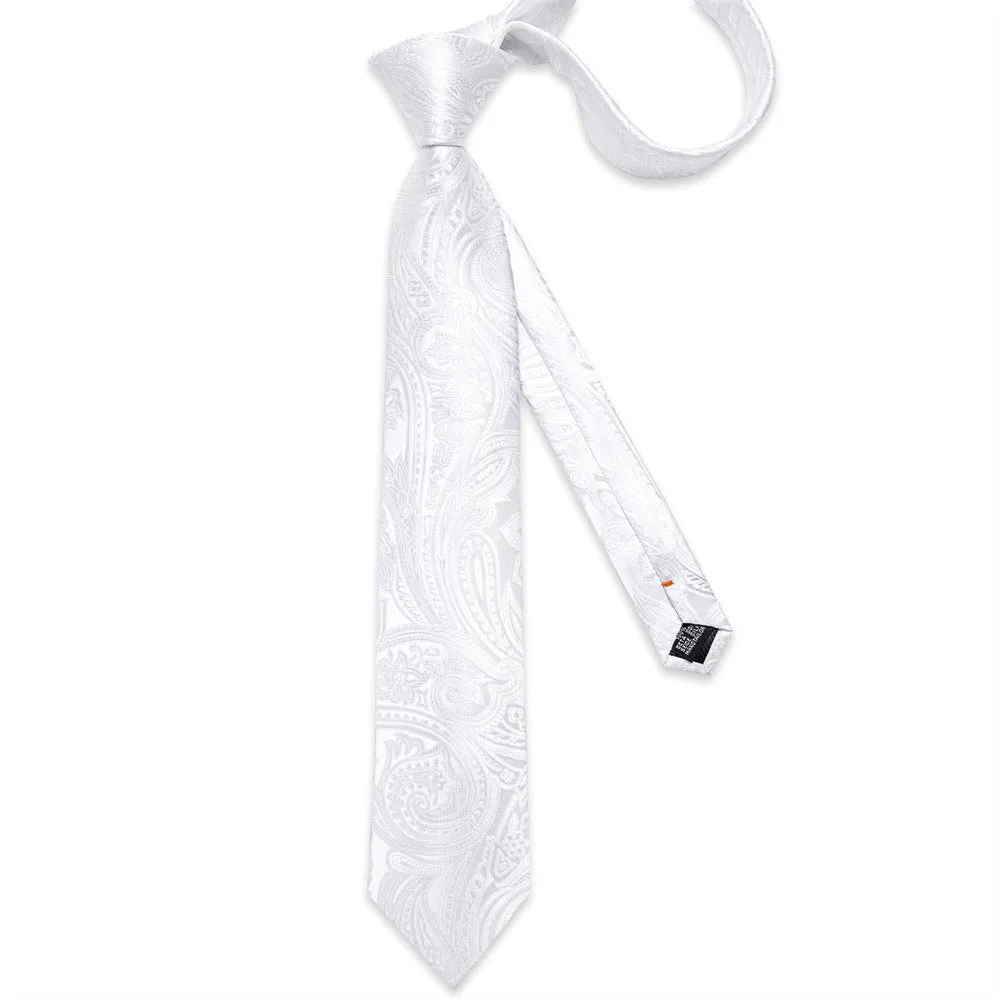 Ties2you Mens Tie White Paisley Necktie Pocket Square Cufflinks Set sold by Ties2You product image thumbnail 4