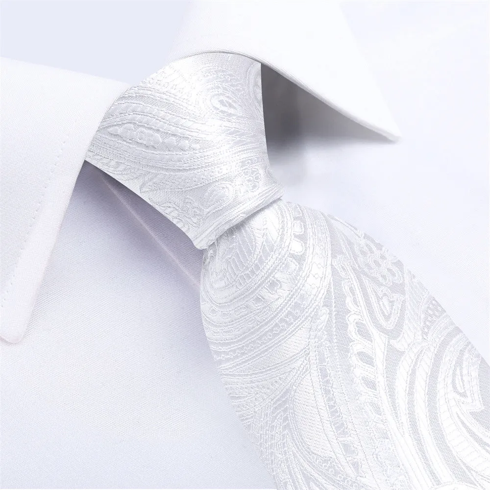 Ties2you Mens Tie White Paisley Necktie Pocket Square Cufflinks Set sold by Ties2You product image thumbnail 3