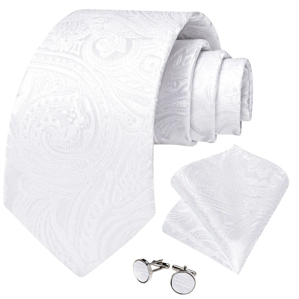 Ties2you Mens Tie White Paisley Necktie Pocket Square Cufflinks Set sold by Ties2You product image thumbnail 2