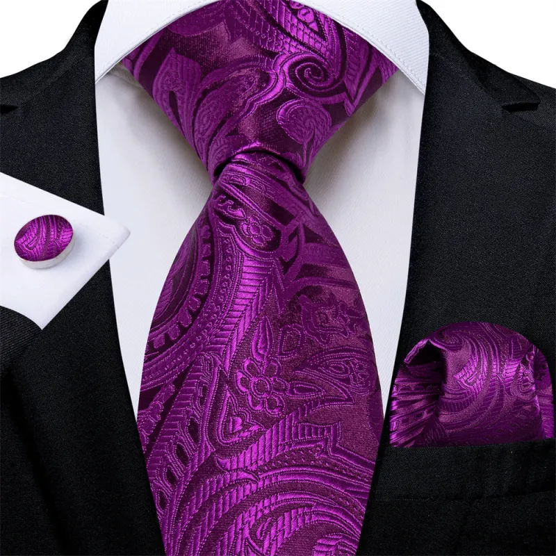 Ties2you Mens Tie Purple Paisley Necktie Pocket Square Cufflinks Set sold by Ties2You